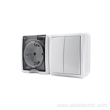 IP44 Block Single Schuko Power Outlet With Shutter